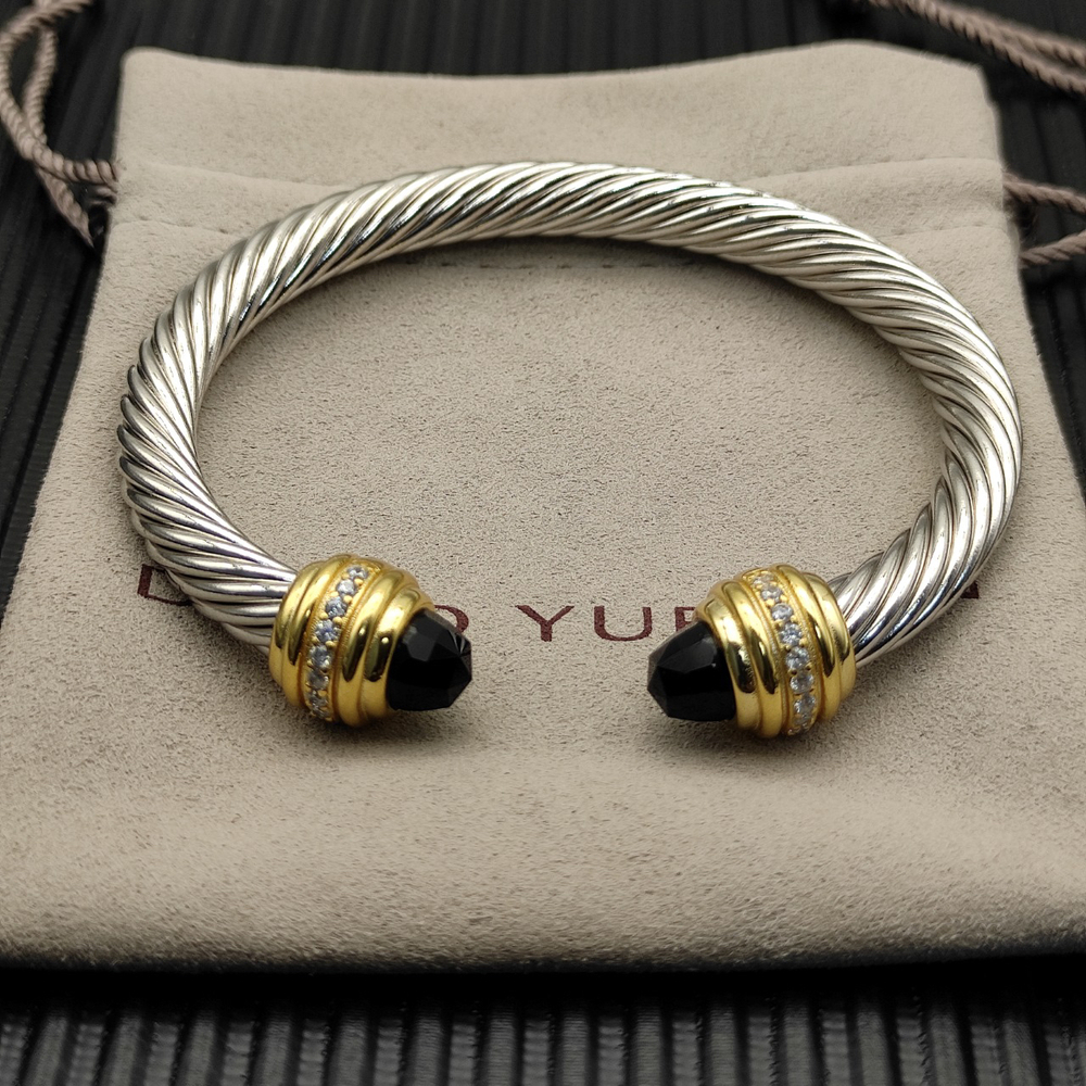 David Yurman 7mm gold bangle with black diamond setting